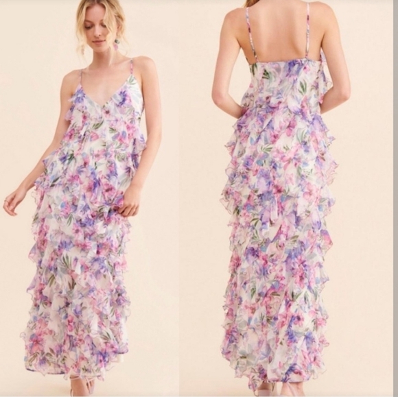 Anthropologie Dresses & Skirts - Let Me Be Jia Floral Ruffle Tiered Maxi Dress - Pink & Lavender
